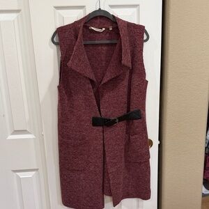 Soft Surroundings Sleeveless Burgundy Vest with Black Belt